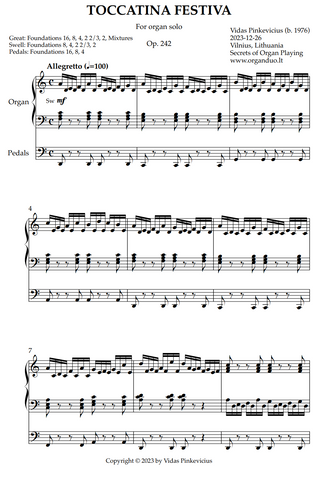Toccatina Festiva, Op. 242 (Organ Solo) by Vidas Pinkevicius