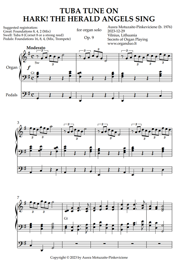 Tuba Tune on Hark! the Herald Angels Sing, Op. 9 (Organ Solo) by Ausra Motuzaite-Pinkeviciene