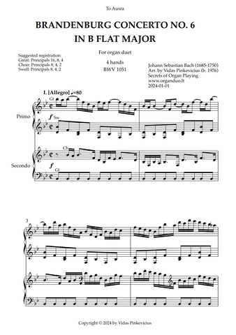 Brandenburg Concerto No. 6 in Bb Major, BWV 1051 (arr. for Organ Duet) by Johann Sebastian Bach