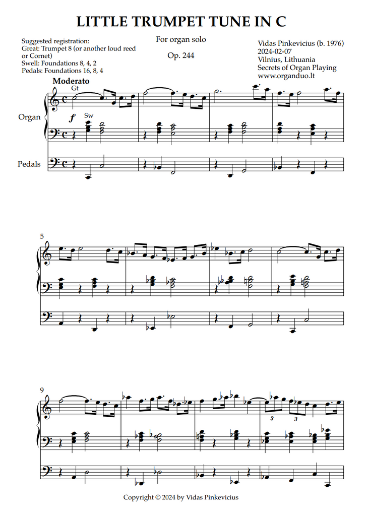 Little Trumpet Tune in C, Op. 244 (Organ Solo) by Vidas Pinkevicius