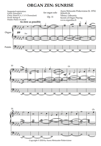 Organ Zen: Sunrise, Op. 11 (Organ Solo) by Ausra Motuzaite-Pinkeviciene