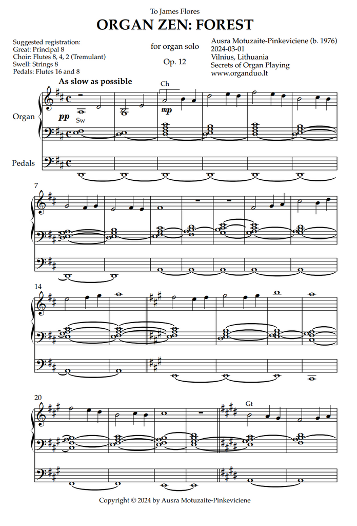 Organ Zen: Forest, Op. 12 (Organ Solo) by Ausra Motuzaite-Pinkeviciene