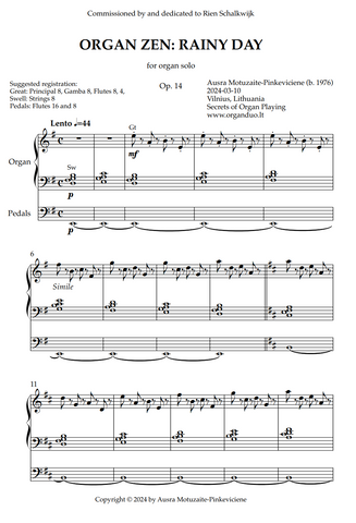 Organ Zen: Rainy Day, Op. 14 (Organ Solo) by Ausra Motuzaite-Pinkeviciene