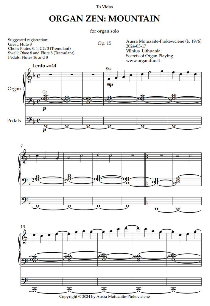 Mountain, Op. 15 (Organ Solo) by Ausra Motuzaite-Pinkeviciene