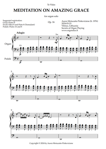 Meditation on Amazing Grace, Op. 16 (Organ Solo) by Ausra Motuzaite-Pinkeviciene