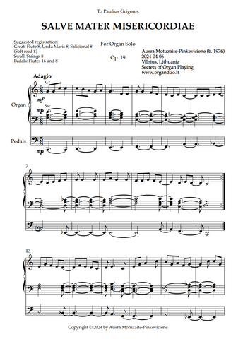 Salve Mater Misericordiae, Op. 19 (Organ Solo) by Ausra Motuzaite-Pinkeviciene