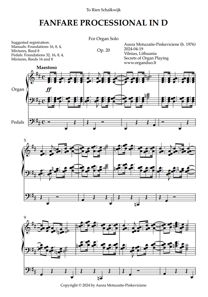 Fanfare Processional in D, Op. 20 (Organ Solo) by Ausra Motuzaite-Pinkeviciene
