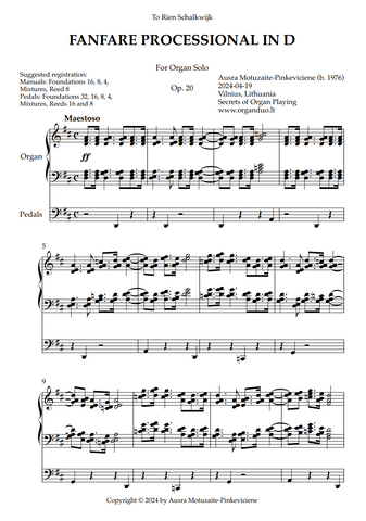 Fanfare Processional in D, Op. 20 (Organ Solo) by Ausra Motuzaite-Pinkeviciene