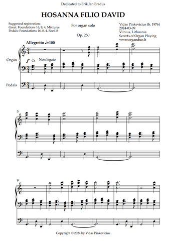 Hosanna filio David, Op. 250 (Organ Solo) by Vidas Pinkevicius