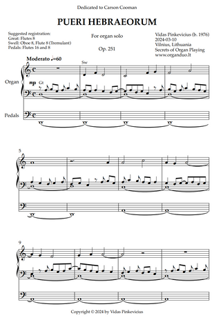 Pueri Hebraeorum, Op. 251 (Organ Solo) by Vidas Pinkevicius