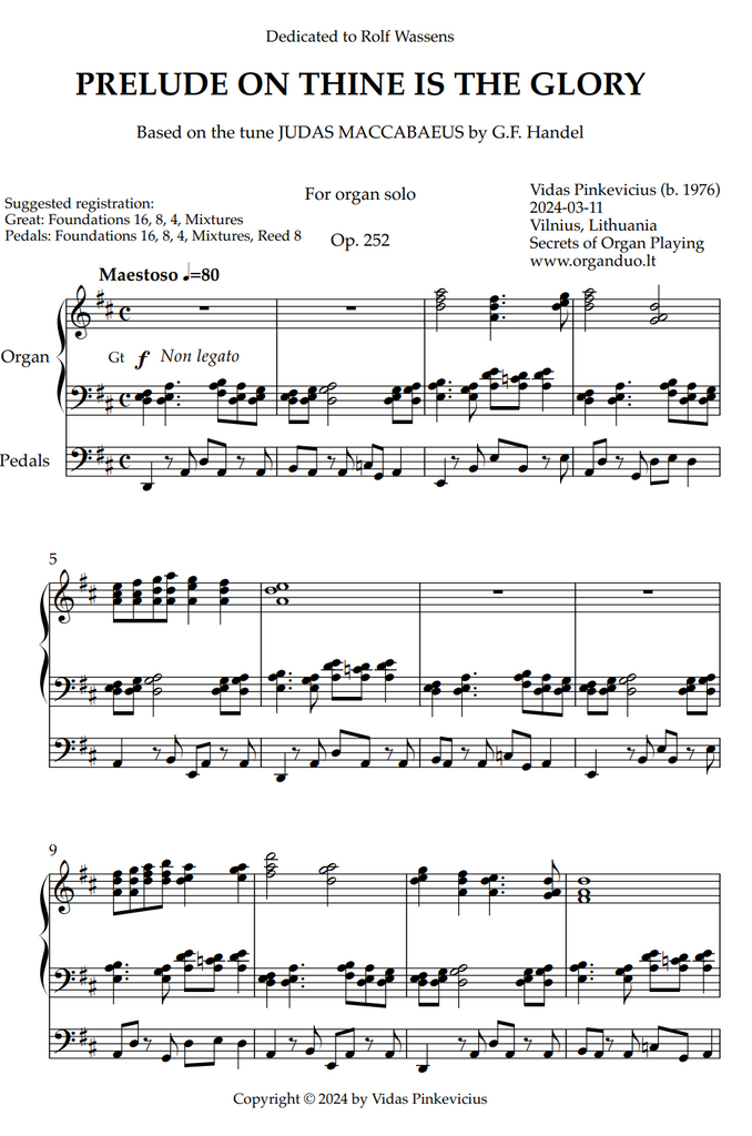 Prelude on Thine Is the Glory, Op. 252 (Organ Solo) by Vidas Pinkevicius