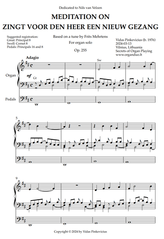 Meditation on Zingt voor den Heer een nieuw gezang, Op. 255 (Organ Solo) by Vidas Pinkevicius
