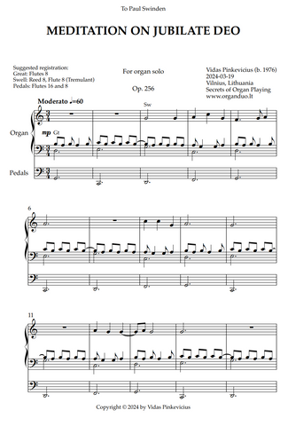 Meditation on Jubilate Deo, Op. 256 (Organ Solo) by Vidas Pinkevicius