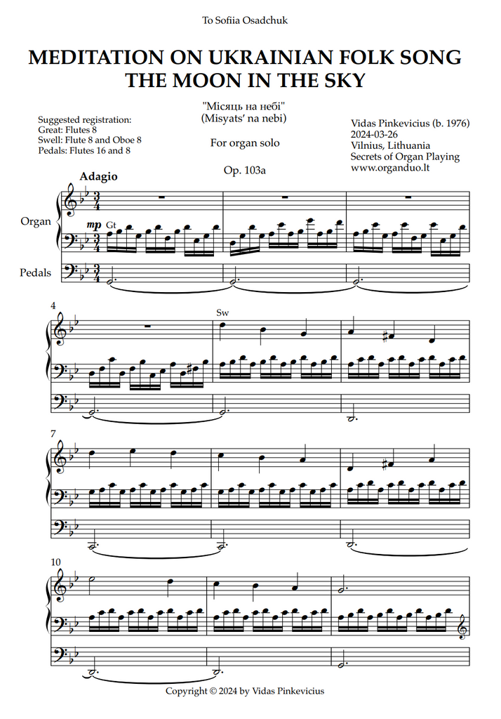 Meditation on Ukrainian Folk Song "The Moon in the Sky", Op. 103a (Organ Solo) by Vidas Pinkevicius