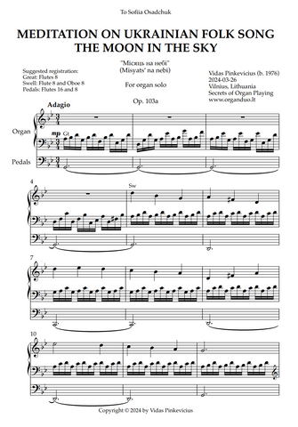 Meditation on Ukrainian Folk Song "The Moon in the Sky", Op. 103a (Organ Solo) by Vidas Pinkevicius