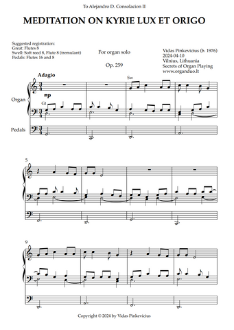 Meditation on Kyrie Lux et Origo, Op. 259 (Organ Solo) by Vidas Pinkevicius