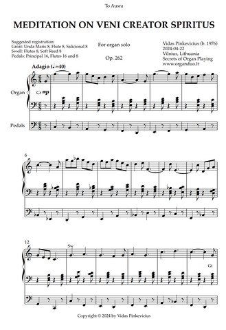 Meditation on Veni Creator Spiritus, Op. 262 (Organ Solo) by Vidas Pinkevicius