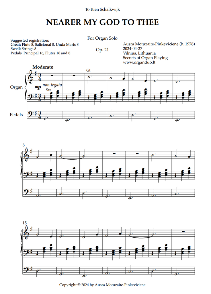 Meditation on Nearer My God to Thee, Op. 21 (Organ Solo) by Ausra Motuzaite-Pinkeviciene