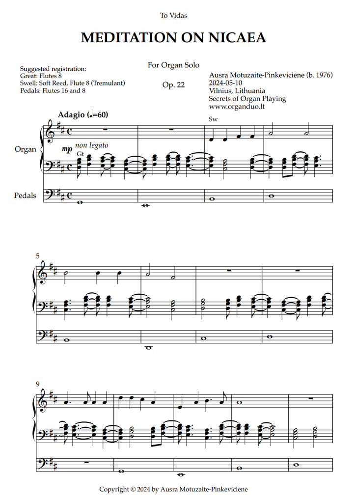 Meditation on Nicaea, Op. 22 (Organ Solo) by Ausra Motuzaite-Pinkeviciene