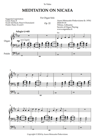 Meditation on Nicaea, Op. 22 (Organ Solo) by Ausra Motuzaite-Pinkeviciene