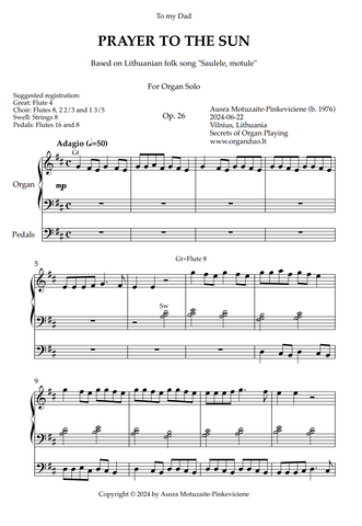 Prayer to the Sun, Op. 26 (Organ Solo) by Ausra Motuzaite-Pinkeviciene