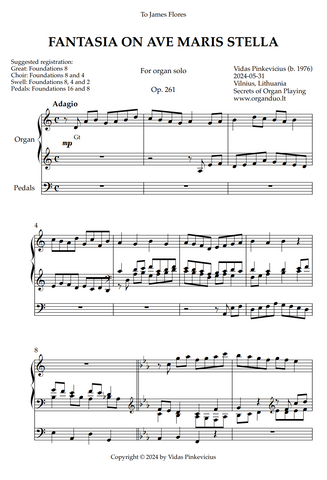 Fantasia on Ave Maris Stella, Op. 261 (Organ Solo) by Vidas Pinkevicius (2024)