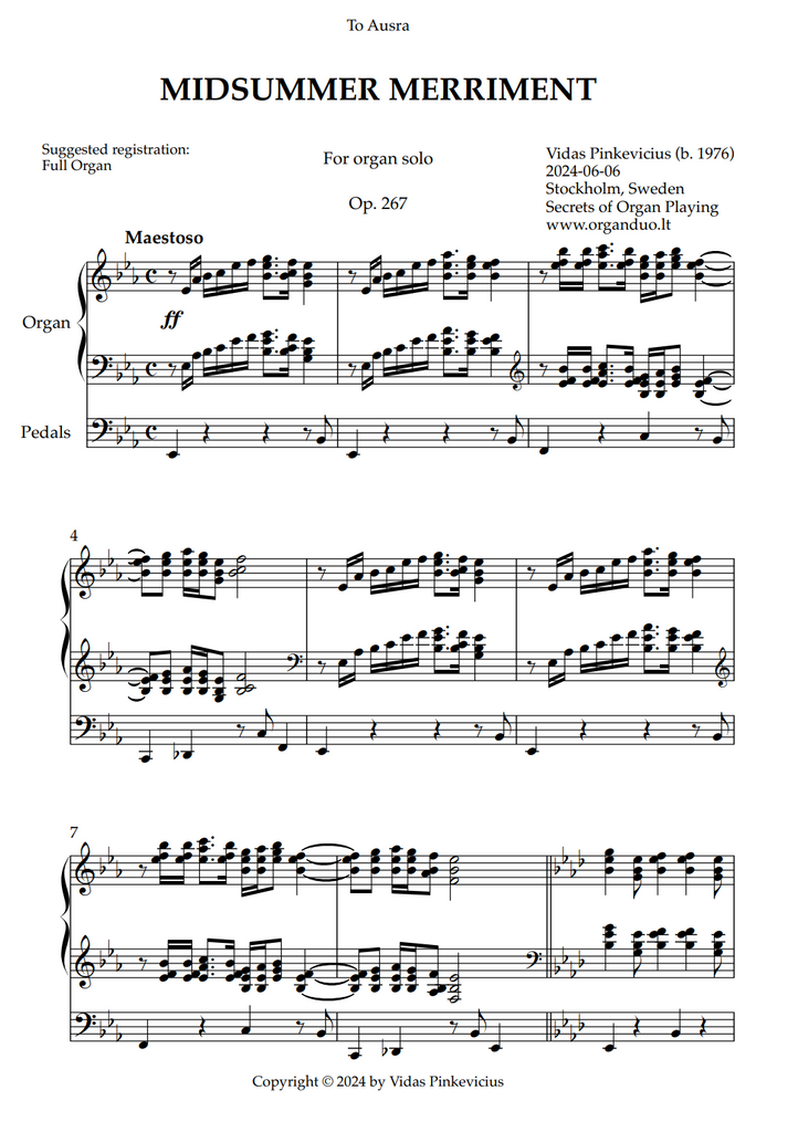 Midsummer Merriment, Op. 267 (Organ Solo) by Vidas Pinkevicius (2024)