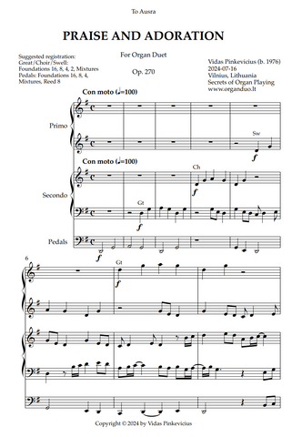 Praise and Adoration, Op. 270 (Organ Duet) by Vidas Pinkevicius (2024)