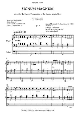Signum magnum, Op. 28 (Organ Solo) by Ausra Motuzaite-Pinkeviciene (2024)