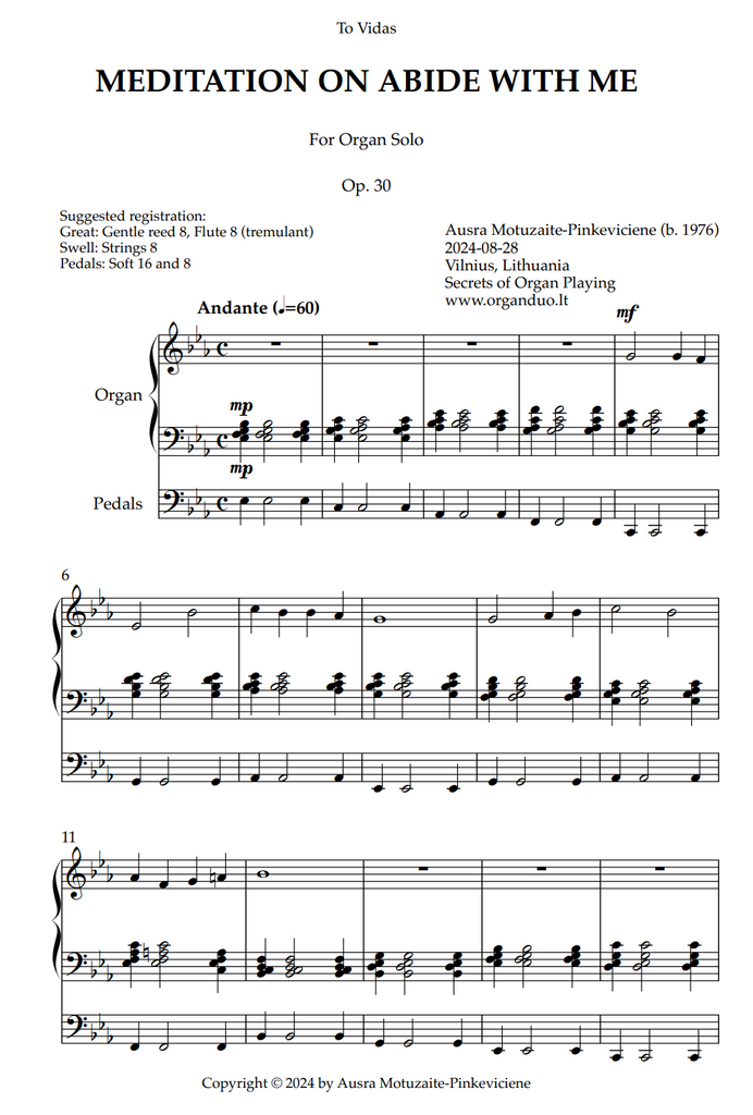 Meditation on Abide with Me, Op. 30 (Organ Solo) by Ausra Motuzaite-Pinkeviciene (2024)