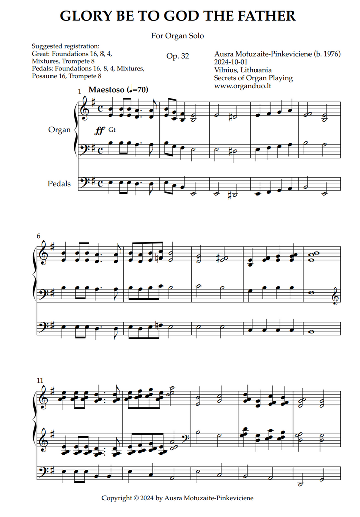 Glory Be to God the Father, Op. 32 (Organ Solo) by Ausra Motuzaite-Pinkeviciene