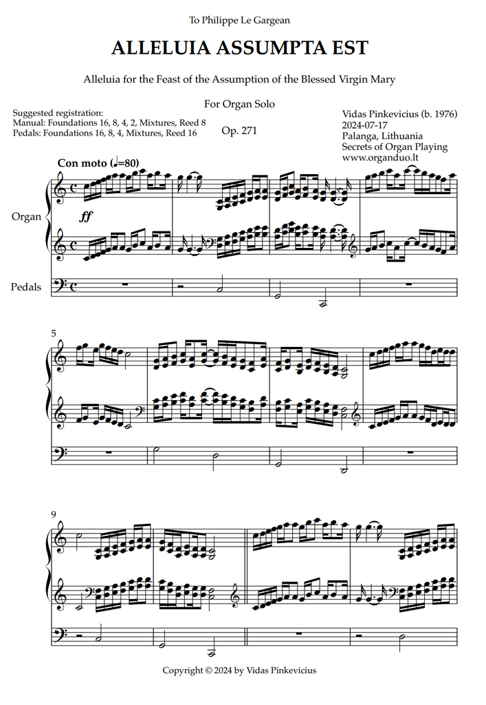 Alleluia Assumpta est, Op. 271 (Organ Solo) by Vidas Pinkevicius (2024)