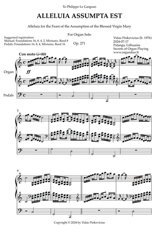 Alleluia Assumpta est, Op. 271 (Organ Solo) by Vidas Pinkevicius (2024)