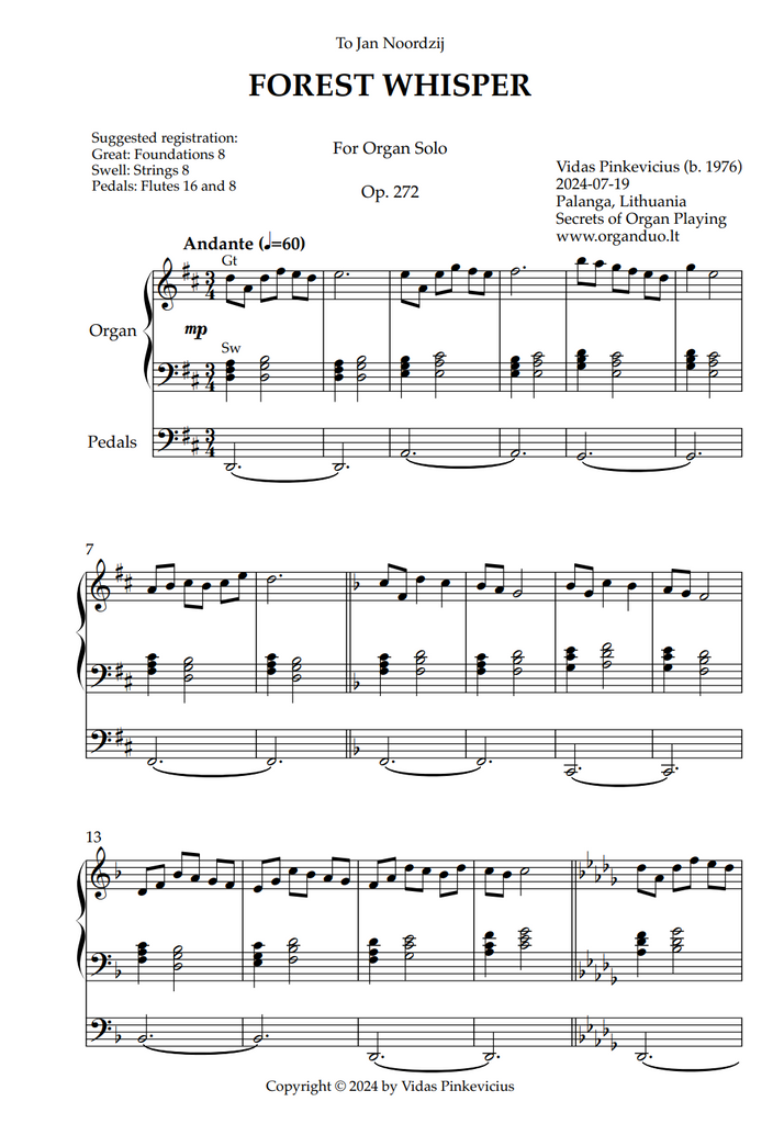 Forest Whisper, Op. 272 (Organ Solo) by Vidas Pinkevicius (2024)