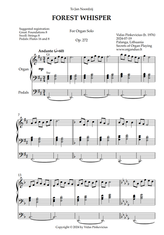 Forest Whisper, Op. 272 (Organ Solo) by Vidas Pinkevicius (2024)