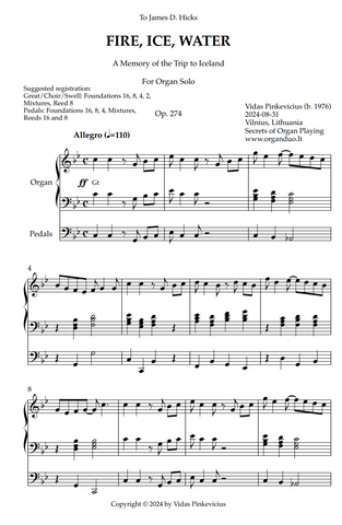 Fire, Ice, Water, Op. 274 (Organ Solo) by Vidas Pinkevicius (2024)