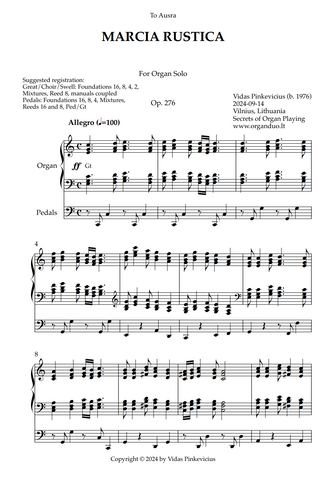 Marcia Rustica, Op. 276 (Organ Solo) by Vidas Pinkevicius (2024)