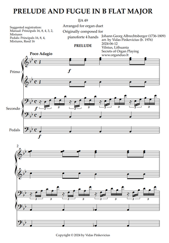 Prelude and Fugue in Bb Major (arr. Organ Duet) by Johann Georg Albrechtsberger