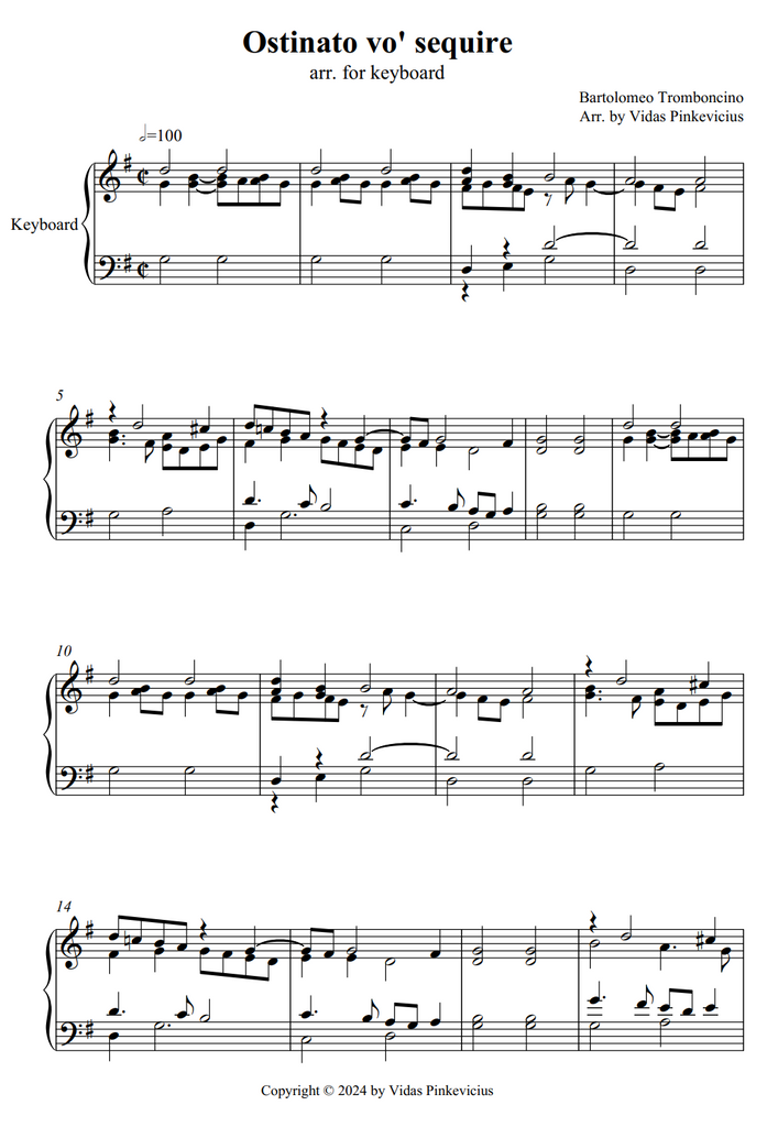 Ostinato Vo seguire (arr. for Keyboard) by Bartolomeo Tromboncino