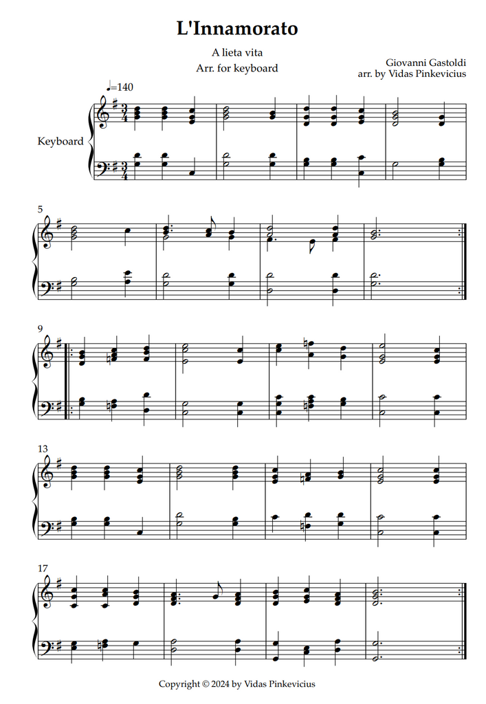 L'Innamorato (arr. for keyboard) by Giovanni Gastoldi