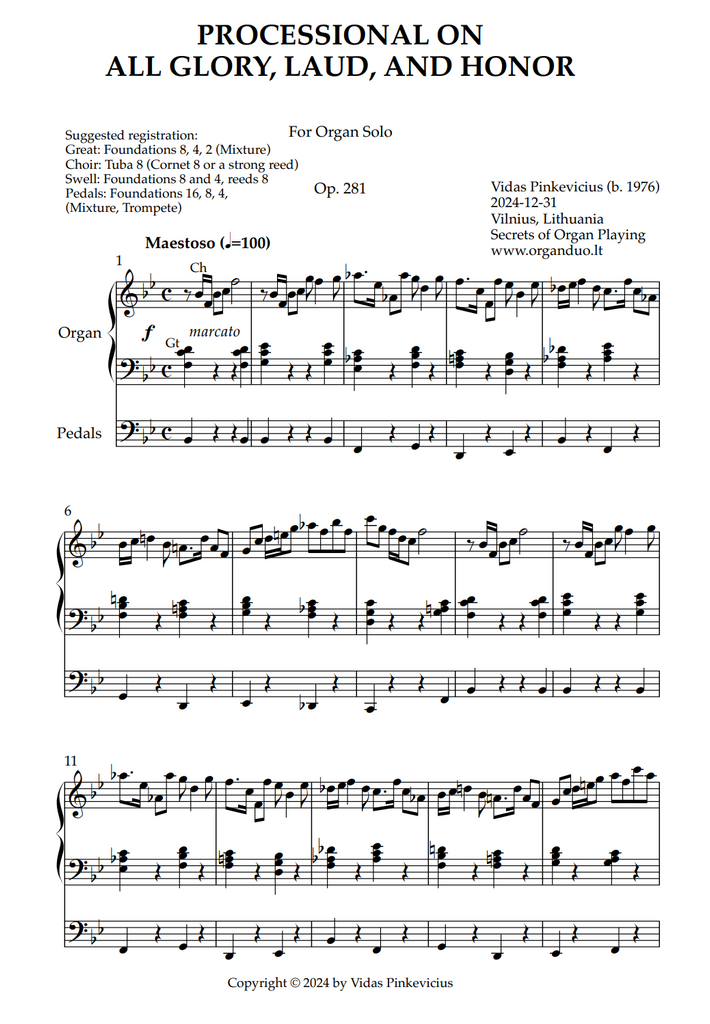 Processional on All Glory, Laud, and Honor, Op. 281 (Organ Solo) by Vidas Pinkevicius
