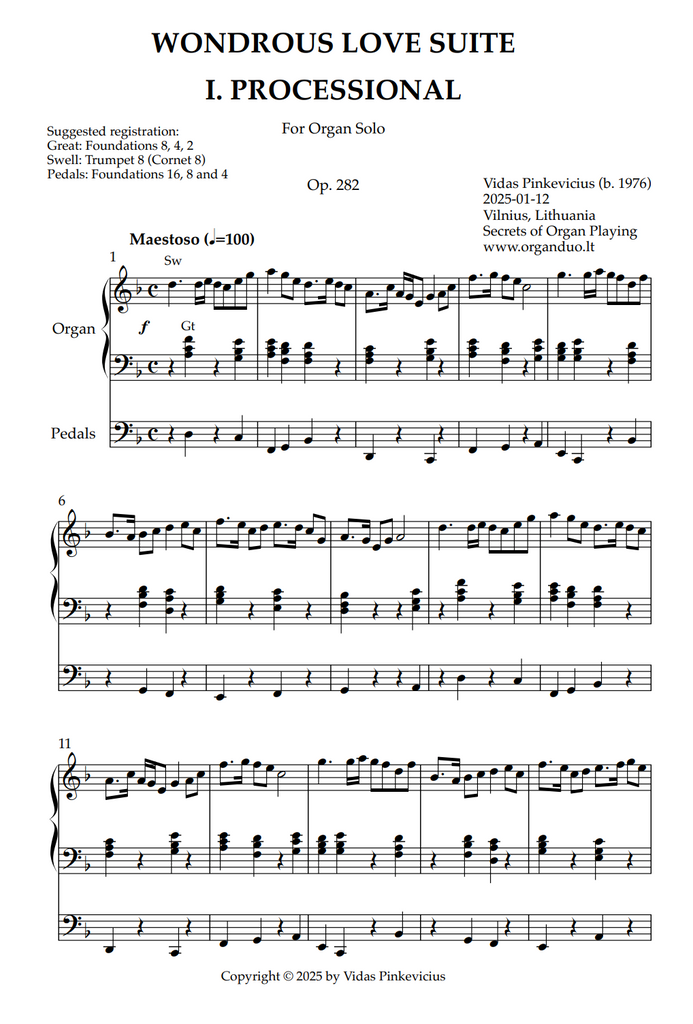 Wondrous Love Suite, Op. 282 (Organ Solo) by Vidas Pinkevicius