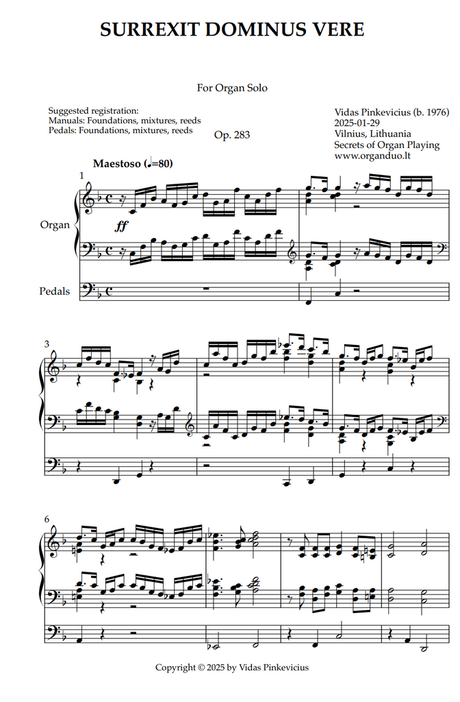 Surrexit Dominus vere, Op. 283 (Organ Solo) by Vidas Pinkevicius