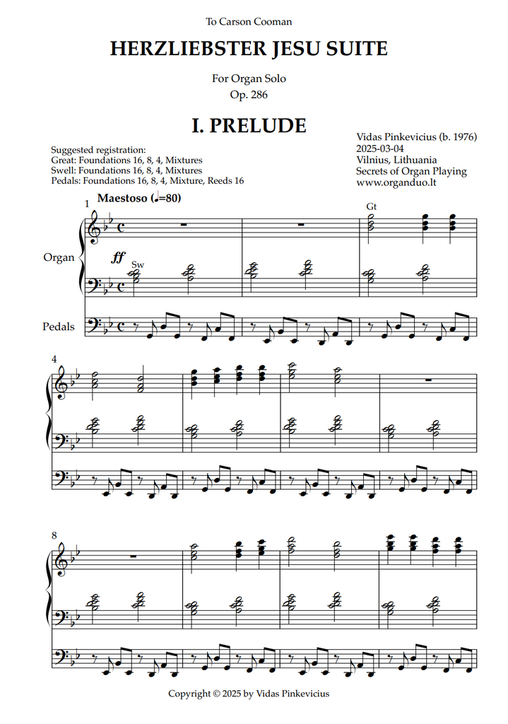 Herzliebster Jesu Suite, Op. 286 (Organ Solo) by Vidas Pinkevicius