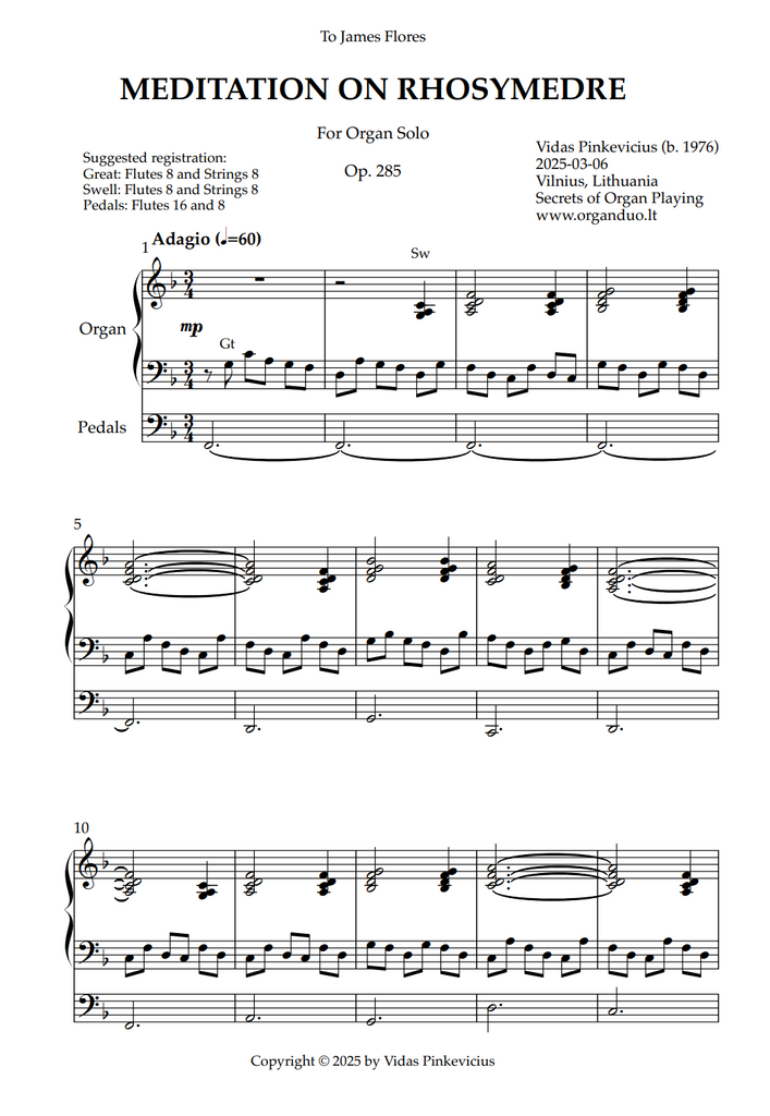 Meditation on Rhosymedre, Op. 285 by Vidas Pinkevicius