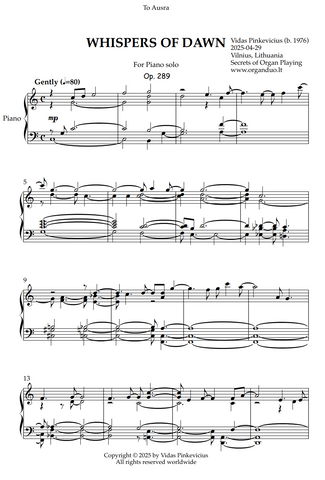 Whispers of Dawn, Op. 289 (Piano Solo) by Vidas Pinkevicius