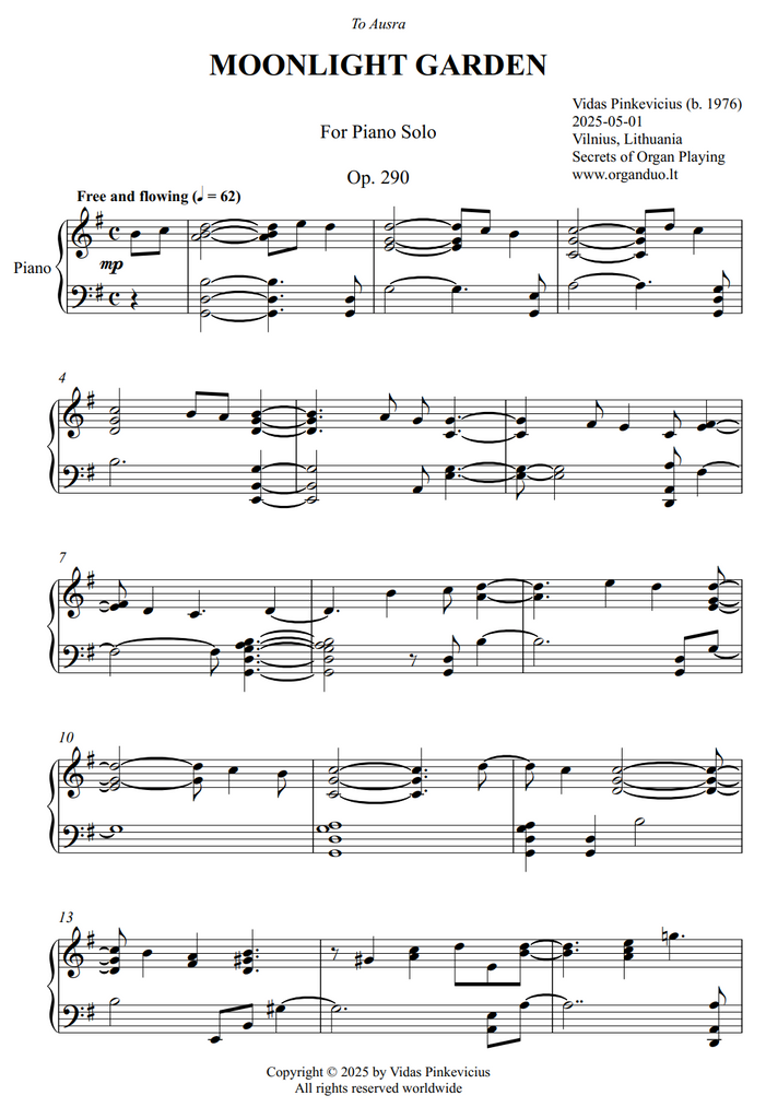 Moonlight Garden, Op. 290 (Piano Solo) by Vidas Pinkevicius