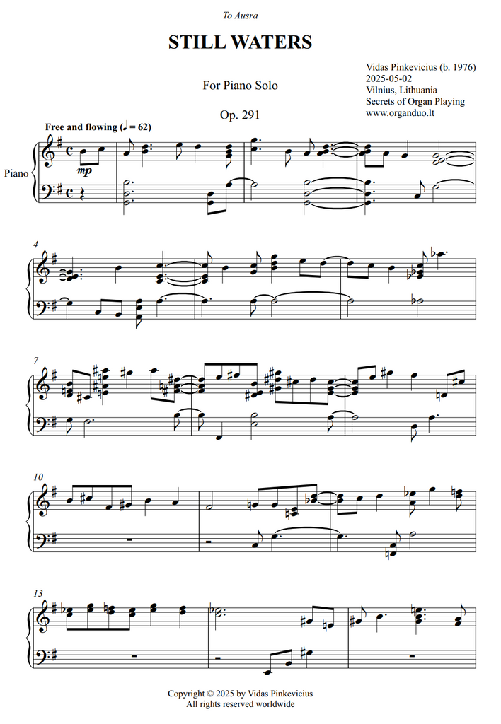 Still Waters, Op. 291 (Piano Solo) by Vidas Pinkevicius
