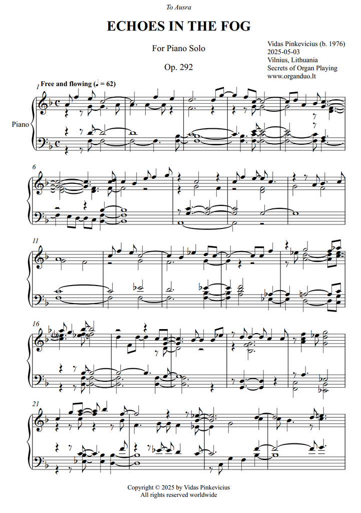 Echoes in the Fog, Op. 292 (Solo Piano) by Vidas Pinkevicius