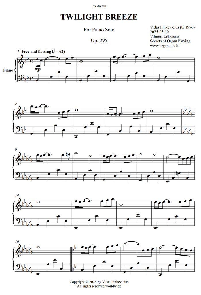 Twilight Breeze, Op. 295 by Vidas Pinkevicius (Piano Solo)